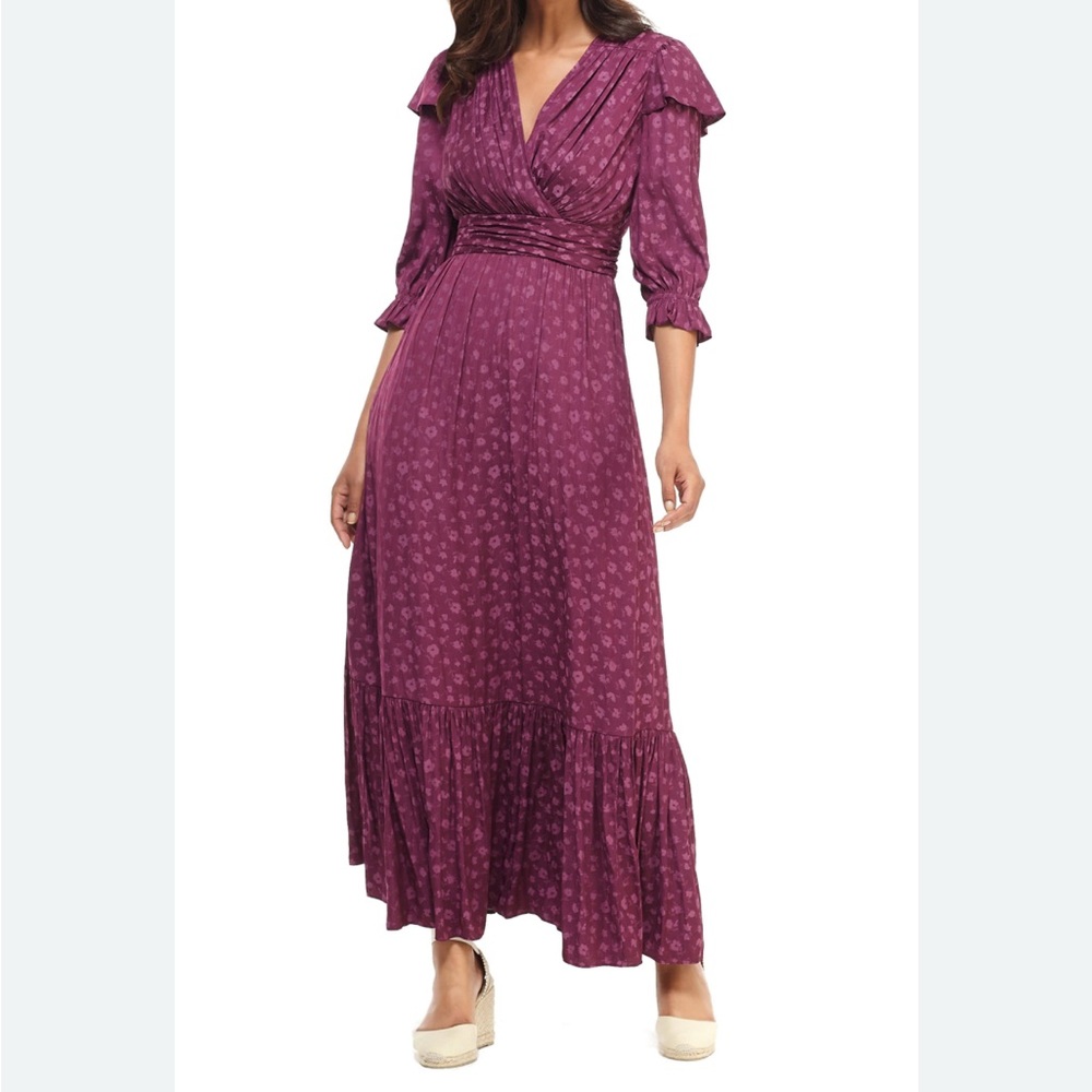 Gal Meets Glam Collection Cassandra Floral Jacquard Maxi Dress Plum